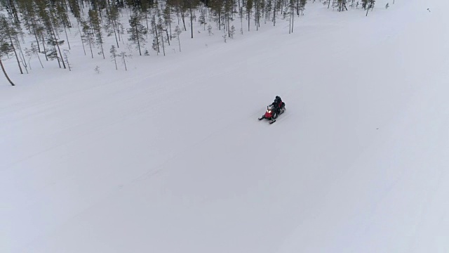 近距离观察在冬天下雪的山坡上驾驶雪地摩托的不认识的人视频素材