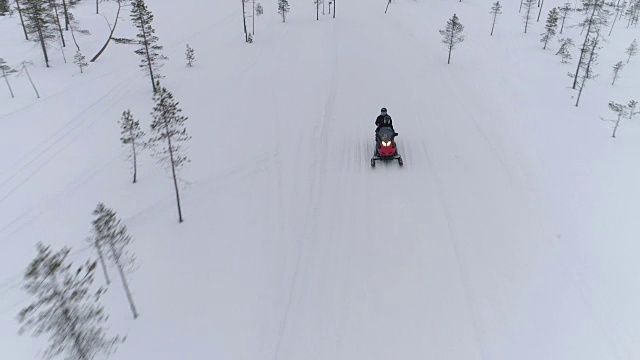 雪地车队在雪地车赛道上飞驰，一场接一场地竞争视频素材