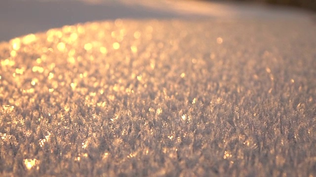 雪花水晶图案在冬日清晨的晨光中闪闪发光视频素材