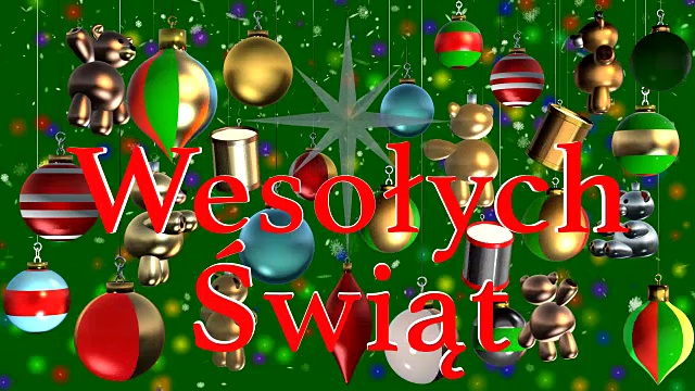 Wesołych Świąt波兰圣诞装饰和雪花问候视频素材