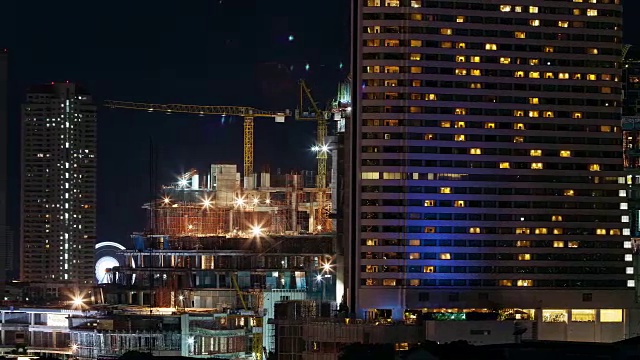 湄南河夜景鸟瞰图。视频素材