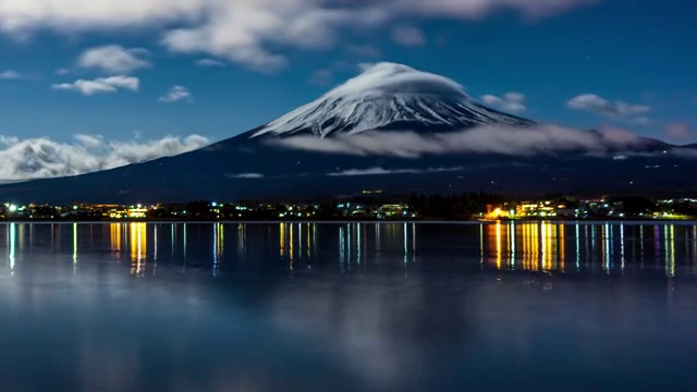 夜间富士山的时间流逝视频素材