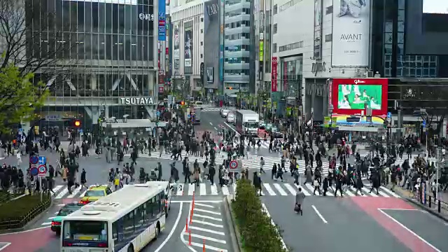 在东京原宿十字路口，人群正走在十字路口视频素材