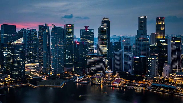 T/L WS HA PAN Singapore Skyline Dusk to Night Transition /新加坡视频素材