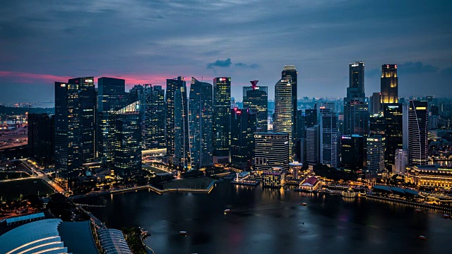 T/L WS HA Singapore Skyline Dusk to Night Transition /新加坡视频素材