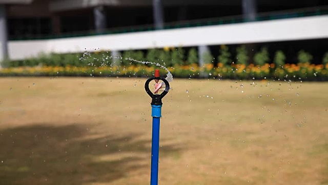 花园里的洒水器。视频素材