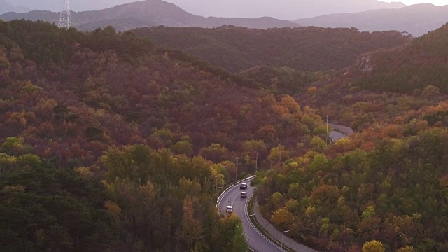 鸟瞰北京秋天的道路视频素材