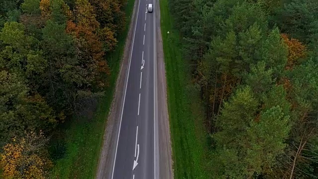 鸟瞰图的道路通过秋天的森林视频素材