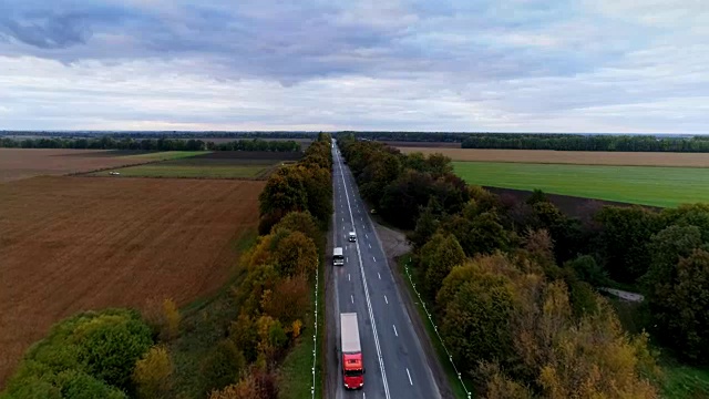 鸟瞰图的道路通过秋天的森林视频素材