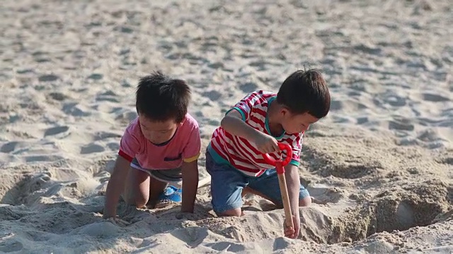 孩子们在海滩上玩耍视频素材