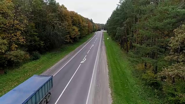 鸟瞰图的道路通过秋天的森林视频素材