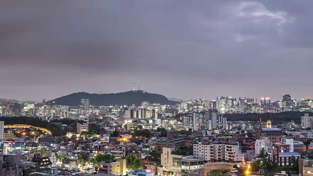 钟野谷、北汉城塔(著名旅游景点)昼夜景观视频素材