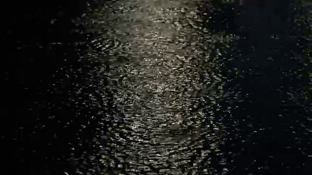 lost up shot of heavy rain on road/ rain road in London street at night, loop背景视频素材