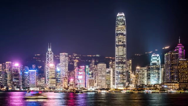 T/L WS PAN Hong Kong Skyline at Night /中国香港视频素材