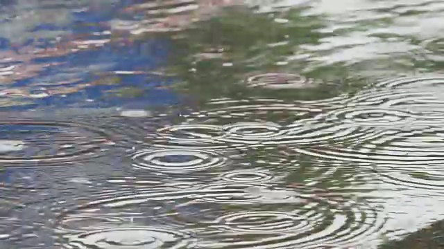 雨点在街道中央的水坑里荡漾。视频素材