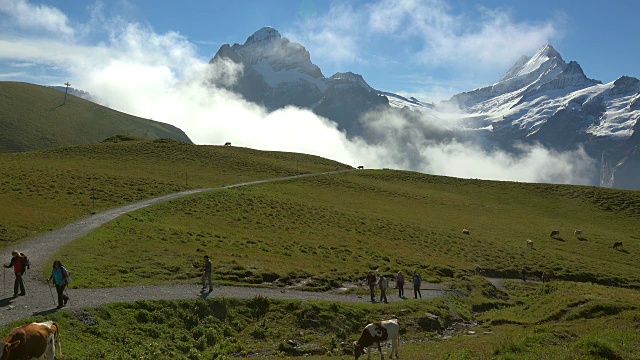 欧洲，瑞士伯尔尼斯阿尔卑斯山，格林德沃徒步旅行视频素材