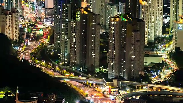 4K，韩国釜山城楼夜景延时拍摄视频素材