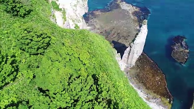 无人机拍摄;鸟瞰日本北海道Shakotan半岛的悬崖。视频素材