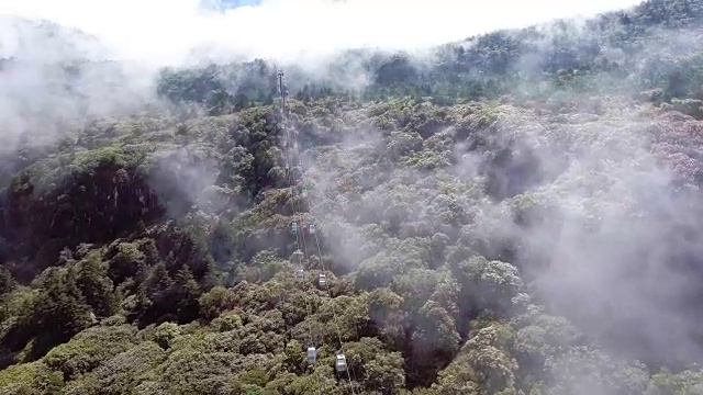 缆车运行在山上与雾流动，轿子山，中国云南省视频素材