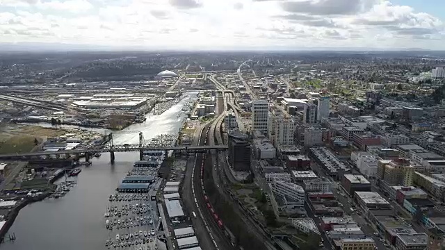 塔科马华盛顿市中心空中俯瞰视频素材