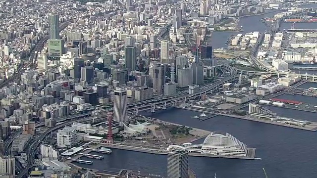 空中，城市景观沿港口神户，日本视频素材