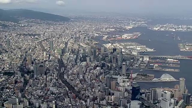 空中，城市景观沿港口神户，日本视频素材