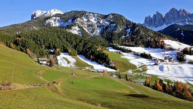 意大利Dolomites的圣马达莱纳村全景视频素材