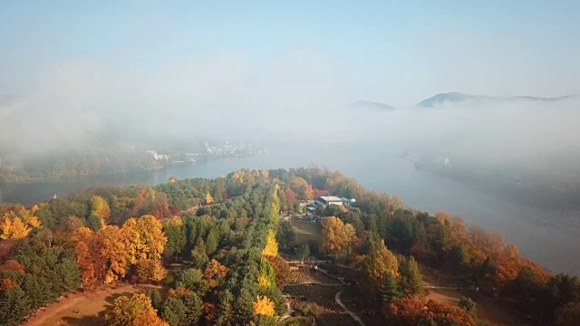 韩国奈美岛秋季鸟瞰图视频素材