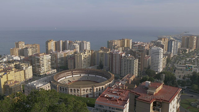 La Malagueta, Bullring, Plaza de Toros de La Malagueta来自Gibralfaro, Malaga, Andalucia, Spain, Europe视频素材