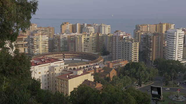 La Malagueta, Bullring, Plaza de Toros de La Malagueta来自Gibralfaro, Malaga, Andalucia, Spain, Europe视频素材