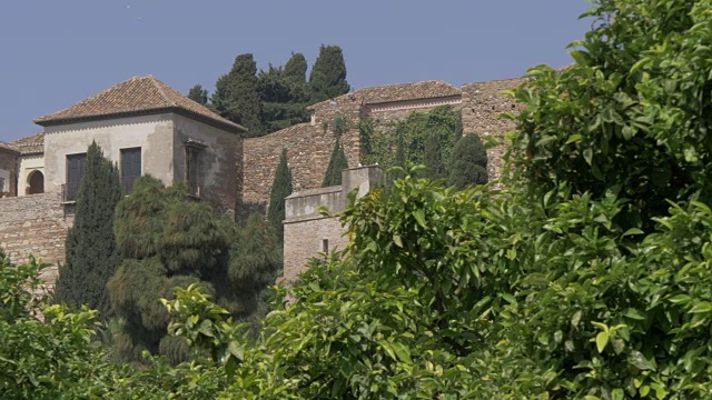 从Jardines de Pedro Luis Alonso看Alcazaba，马拉加，西班牙，欧洲视频素材