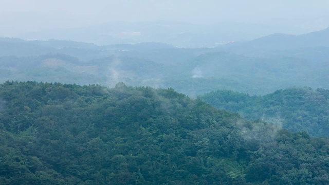 韩国庆山，八公山的山坡上，雾气密布，郁郁葱葱视频素材