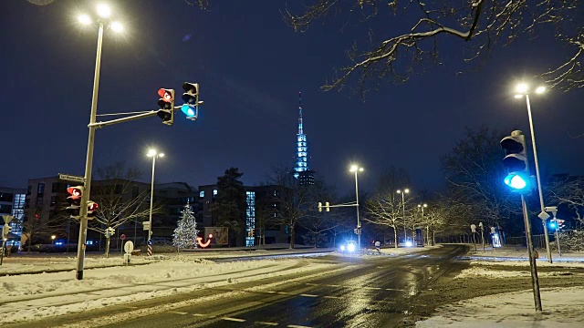 下雪时的汉诺威十字路口视频素材