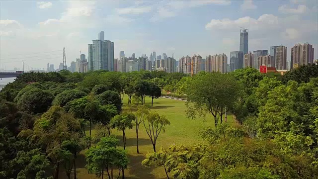 晴天广州市珠江市中心公园航拍全景4k中国视频素材