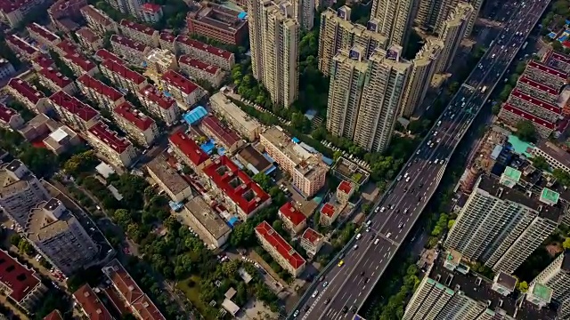 中国白天时间上海市区城市景观交通航拍全景4k视频素材