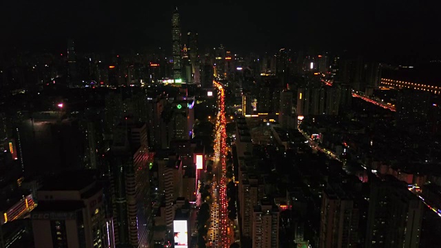 中国夜景时间照亮深圳市景交通道路航拍全景4k视频素材