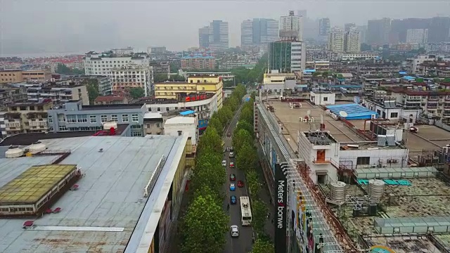 中国白天武汉市景购物街区交通道路航拍全景图4k视频素材