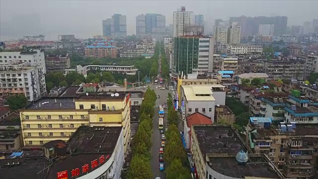 中国白天武汉市景购物街区交通道路航拍全景图4k视频素材