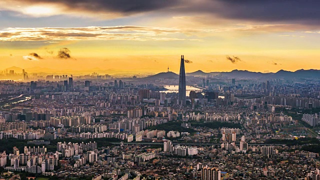 韩国首尔城市天际线的时间流逝。视频素材