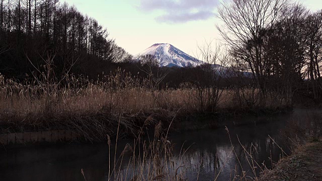 富士山在早晨变成粉红色视频素材