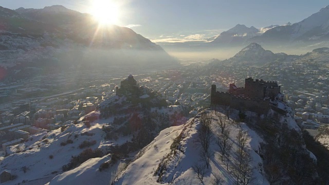 锡安山在雪，近距离-空中4K -幻影4 PRO视频素材