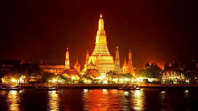 时间流逝wat arun temple的地标泰国曼谷视频素材