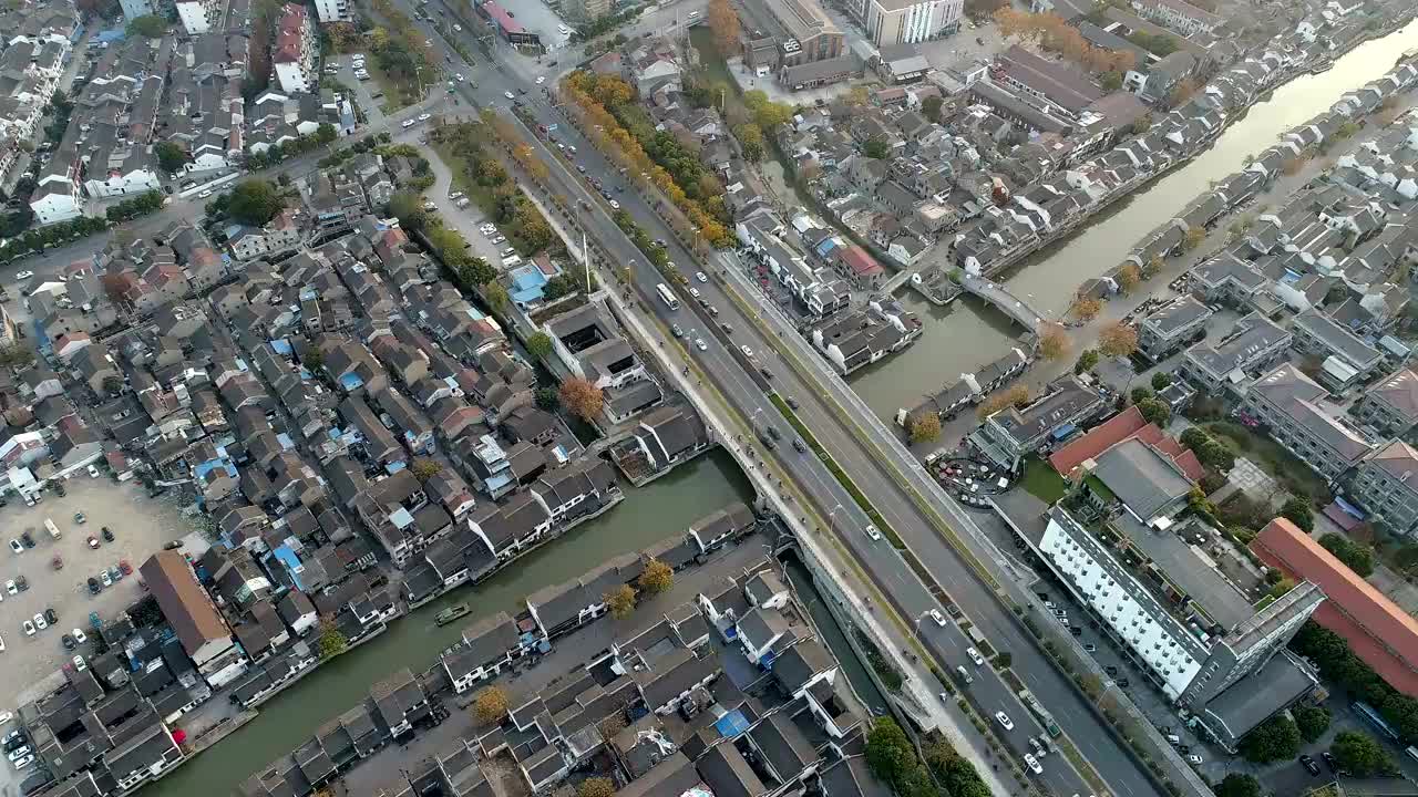 清明桥古运河景区鸟瞰图视频素材