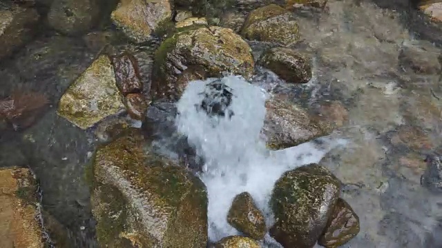 自流井。泉水喷发，自然环境。石头和水。干净的可饮用地下水从地下涌出。欧洲爱沙尼亚恩德拉自然保护区奥斯特里库河诺拉泉区视频素材