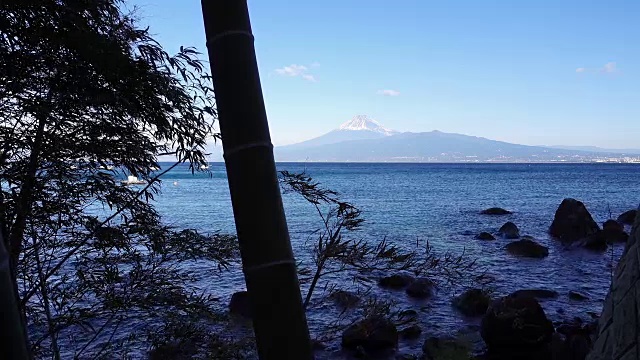 竹林和大海上的富士山视频素材