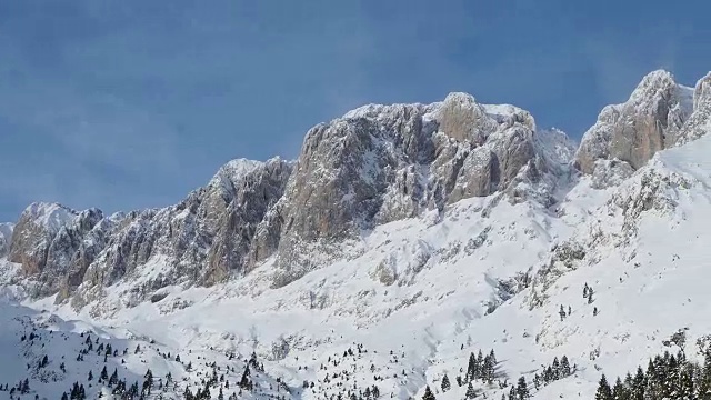 Presolana是意大利阿尔卑斯山脉的奥罗比山脉。一场雪后的冬季景观视频素材