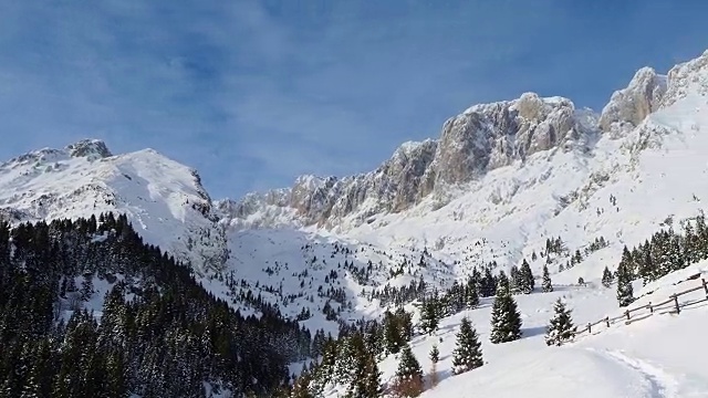 Presolana是意大利阿尔卑斯山脉的奥罗比山脉。一场雪后的冬季景观视频素材