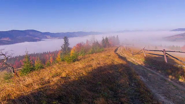 秋天。山中有雾的早晨视频素材