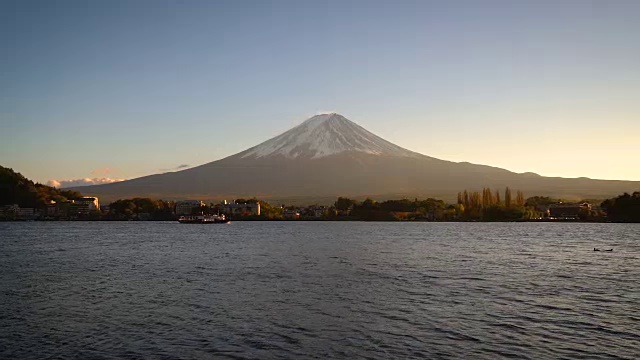 从日本川口町湖眺望富士山视频素材