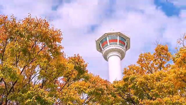 4K时间流逝釜山塔在韩国秋天视频素材